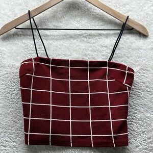 Women’s Grid Print Cropped Cami Top Maroon Small